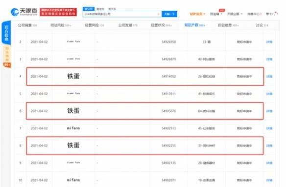 小米申请多个铁蛋商标 疑似再次跨行业进军食品行业